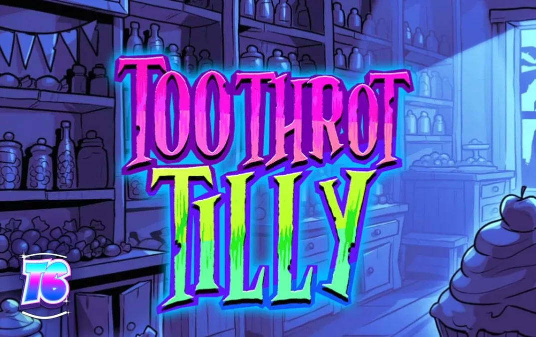 Tampilan visual slot Toothrot Tilly dengan tema permen dan pertempuran neon